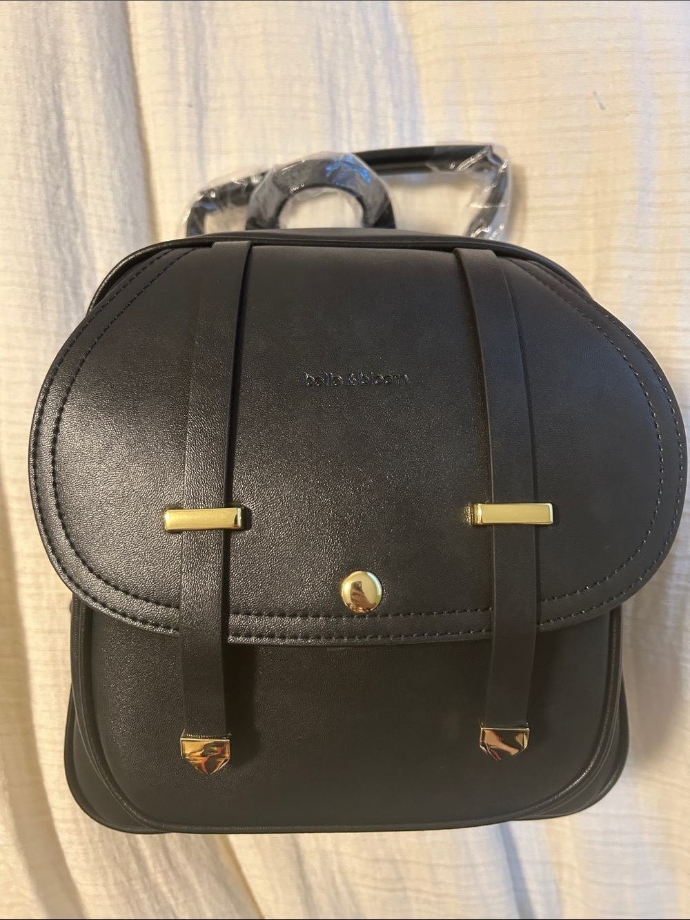 Black Mini Faux Leather Backpack with Gold Hardware